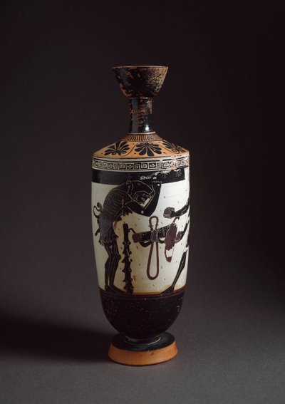Grekisk konst: "" Herakles och Atlas"" Detalj av Herakles (Herkules) Lekythos (lecyth) vit realiserad av målaren av Athena (450-400 f.Kr.). Aten, Arkeologiska museet av Athena Painter (workshop of)