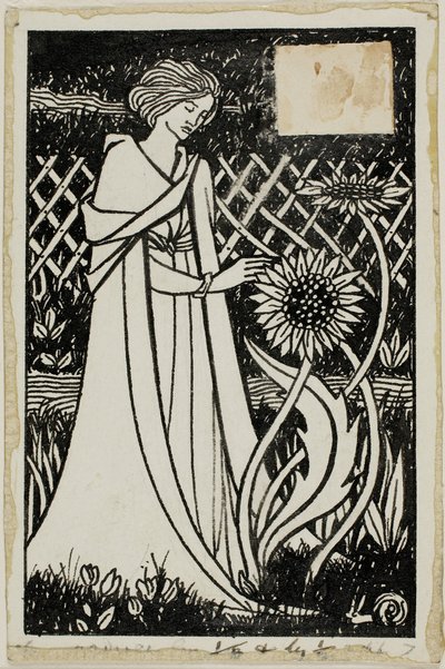 Dekorativ studie: Kvinna med solrosor av Aubrey Beardsley