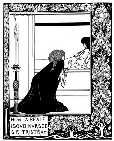 Hur La Beale Isoud skötte Sir Tristram. Illustration till boken Le Morte dArthur av Sir Thomas M av Aubrey Beardsley