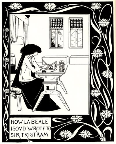 Hur La Beale Isoud skrev till Sir Tristram. Illustration till boken Le Morte dArthur av Sir Thomas av Aubrey Beardsley