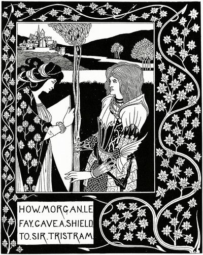 Hur Morgan le Fay gav en sköld till Sir Tristram, illustration från "Le Morte d