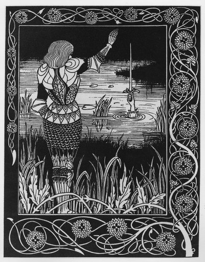 Hur Sir Bedivere kastade svärdet Excalibur i vattnet, en illustration från 
