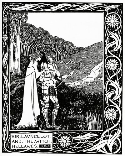 Sir Launcelot och häxan Hellawes 1870 av Aubrey Beardsley