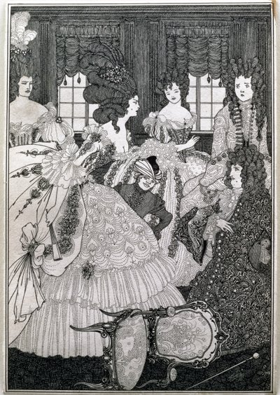 "The Battle of the Beaux and the Belles", teckning för den åttonde illustrationen från "Rape of the Lock" av Alexander Pope (1688-1744) pub. av Leonard Smithers av Aubrey Beardsley