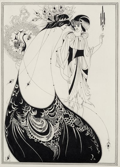 Påfågelkjolen, illustration för den engelska utgåvan av `Salome av Oscar Wilde (1854-1900) 1893 (svart bläck och grafit på papper) av Aubrey Beardsley