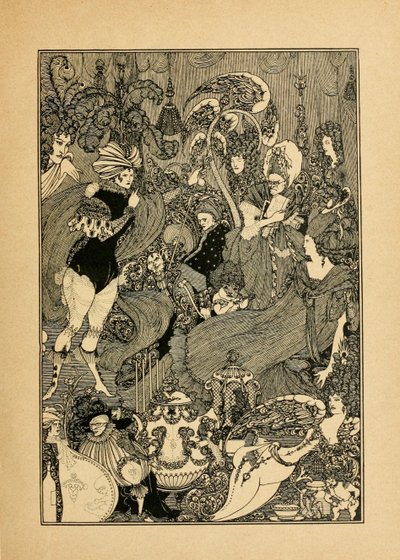 Låsets våldtäkt. Illustration till The Cave of Spleen av Alexander Pope av Aubrey Beardsley