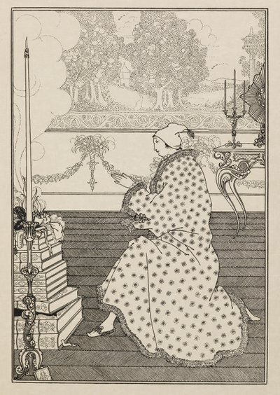 Baronens bön. Från "Låsets våldtäkt". från en bok femtio teckningar av Aubrey Beardsley
