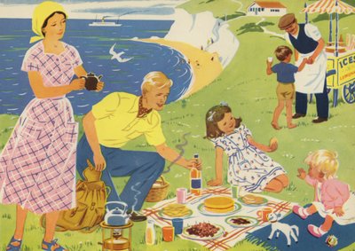 En picknick (färg litho) av Audrey Brunton