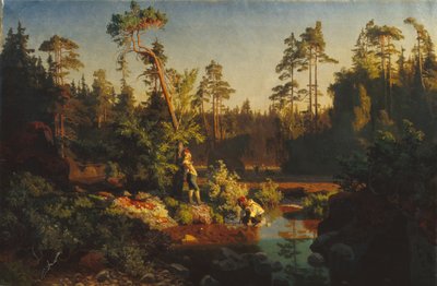 Små pojkar i skogen (Shepherd boys) (målning) av August Cappelen