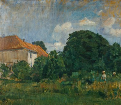 Sommarbild med hus av August Eiebakke