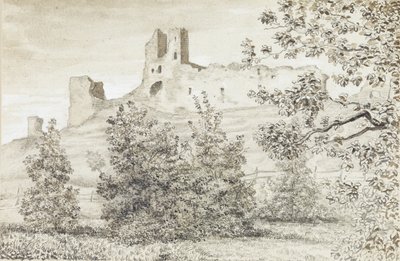 Utsikt över ruinerna av Rakvere Castle, 1828 (sepia och penna på papper) av August Georg Wilhelm Pezold