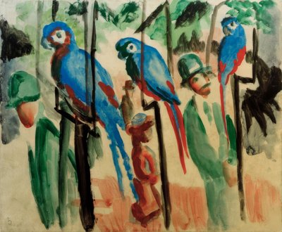 Med papegojorna av August Macke
