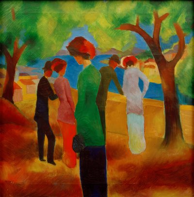 Dam i grön jacka av August Macke