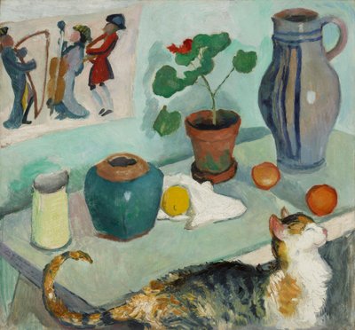 Anden i husets bänk: Stilleben med katt av August Macke