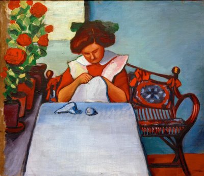 Grete Thuar vid bordet av August Macke