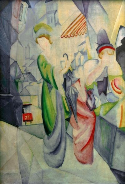 Ljusa kvinnor framför hattaffären av August Macke