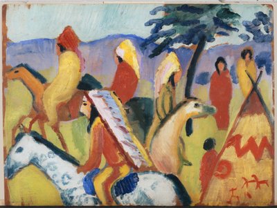 Indianer som rider vid tältet av August Macke