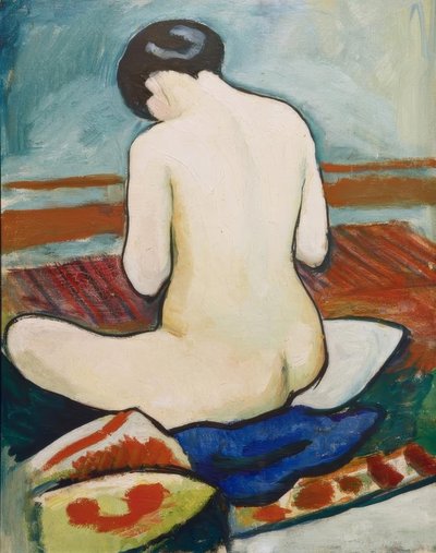 Sitter naken med kuddar av August Macke