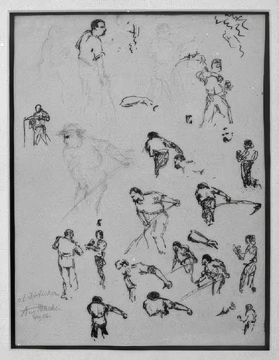 Studieblad med slåtterbönder av August Macke