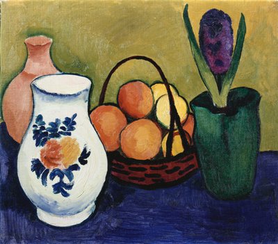 Den vita kannan med blomma och frukt, 1910 av August Macke