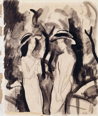 Två tjejer; Två flickor, 1914 av August Macke