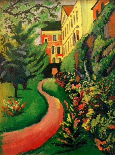 Vår trädgård med blommande bårder av August Macke