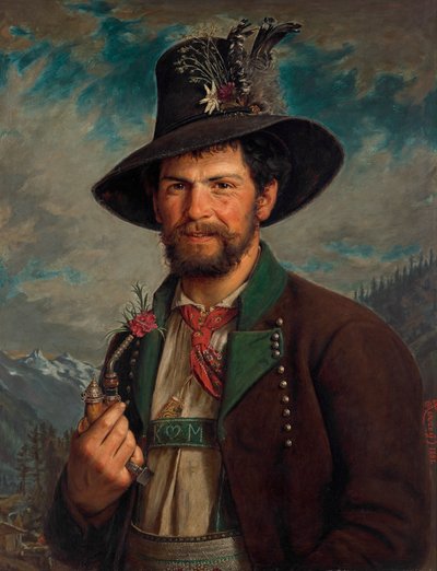 Tyrolsk bonde i traditionell Stubai-dräkt av August Pezzey d. Ä.