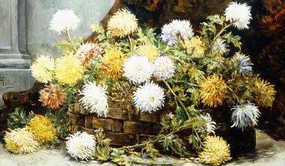 Krysantemum i en korg (olja på duk) av August Pollak