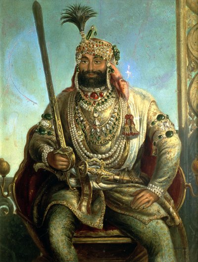 Porträtt av Maharaja Sher Singh, i kunglig klänning, ca 1850 av August Theodor Schoefft