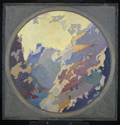 Canyon, ca 1931 (olja på duk på kartong) av August Vincent Tack