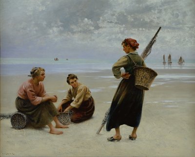 Mussel Gatherers, Bretagne (olja på duk) av August Wilhelm Nikolaus Hagborg
