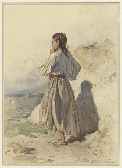 Ungersk kvinna, stående tre fjärdedelar till vänster, sedd bakifrån av August Xaver Carl von Pettenkofen