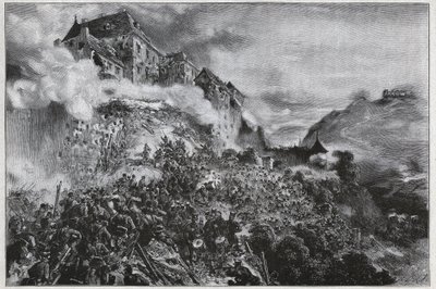Den ungerska revolutionen 1848-1849: Ungerska rebeller stormar slottet Buda (ugn) den 21 maj 1849 - efter litografi av August von Pettenkofer av August Xaver Karl von Pettenkofen