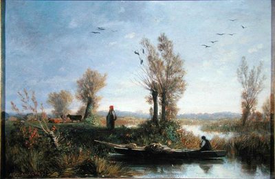 The Banks of a Canal (olja på duk) av Auguste Paul Charles Anastasi