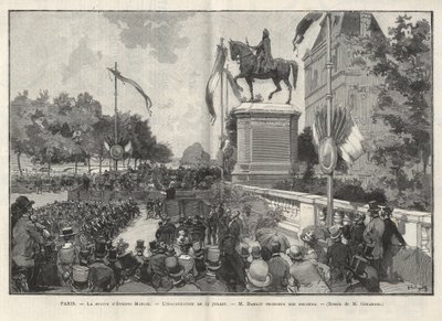 Paris - - Tal av Mr. Darlot under invigningen den 15 juli 1888 på Hotel de Ville de Paris av statyn av Etienne Marcel - Teckning av Gerardin i "The Illustrous World" 1888 av Auguste (after) Gerardin
