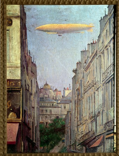 Luftskeppsrepubliken"" över Paris 1909"" Målning av Auguste Alexandre Hirsch (1833-1912) 1909 Privat samling av Auguste Alexandre Hirsch
