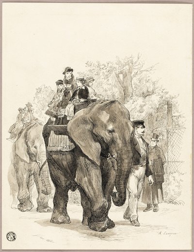 Elefant med ryttare i Jardin des Plantes, Paris av Auguste Andre Lancon