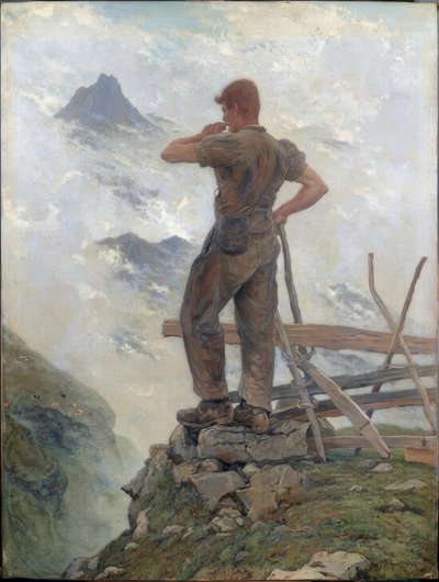 Lioba! Schäfer des Berner Oberlandes, seine Herde zurückrufend von Auguste Baud-Bovy