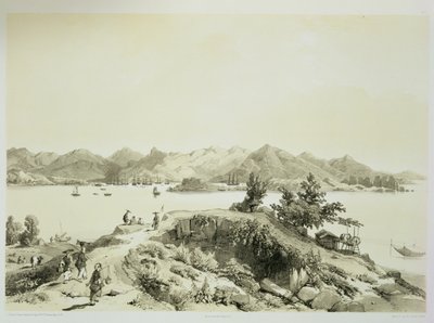 Hongkongs bukt och ö, tavla 4 från "Sketches of China", graverad av Eugene Ciceri (1813-90) 1842 (tonad litografi) av Auguste Borget