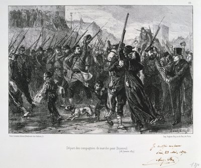 Franska soldater avgår till Buzenval, belägringen av Paris, fransk-preussiska kriget, 18 januari 1871 1872 av Auguste Bry