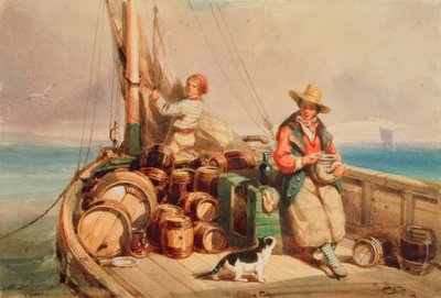 Två figurer på en båt, 1843 (wc på papper) av Auguste Delacroix