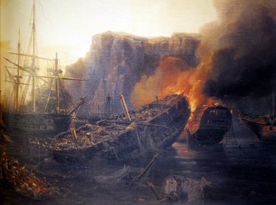 Franska:  Le soir de la bataille de Navarin, 1827 Kvällen för slaget vid Navarino av Auguste Etienne Francois Mayer