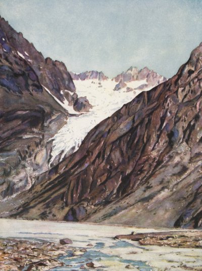 Frankrike: Glaciären Blanc Du Mt Pelvoux (färglitografi) av Auguste Gerardin