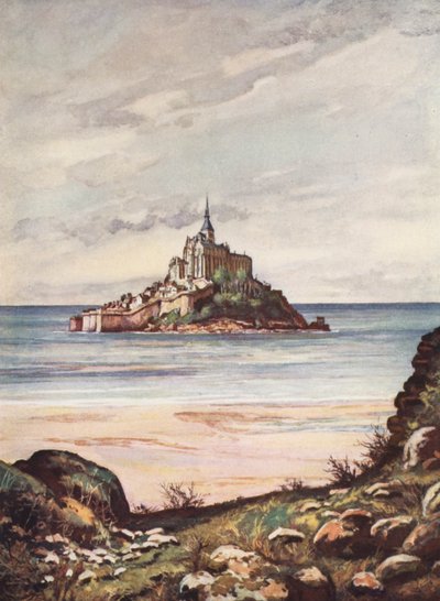 Frankrike: Mont Saint-Michel (färglitografi) av Auguste Gerardin