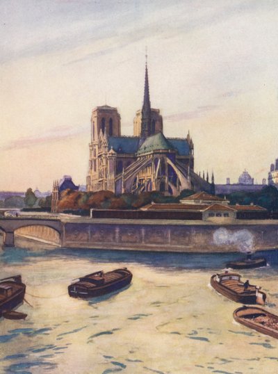 Frankrike: Notre-Dame De Paris (färglitografi) av Auguste Gerardin