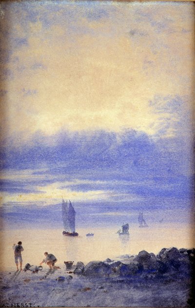 Seascape, Saint-Malo strand (wc på papper) av Auguste Herst