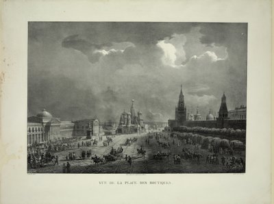 Övre handelsraderna vid Röda torget i Moskva, ca. 1830 av Auguste Jean Baptiste Antoine Cadolle