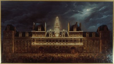 Illumination av Hôtel de Ville på kungens dag, den 1 maj av Auguste Jean Simon Roux