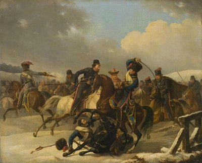 Kosacker förföljde retirerande franska soldater, 1812, 1827 av Auguste Joseph Desarnod