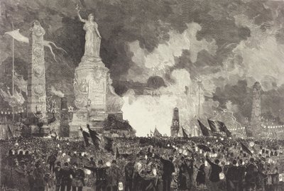 14 juli. Belysning av Place de la République, 1883. av Auguste Lepere